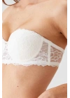 Kadın Ekru 6203 Balenli Destekli Straplez Dantelli Sütyen