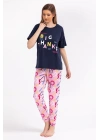 2800 Big Thanks Lacivert Kadın Pijama Takımı