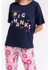 2800 Big Thanks Lacivert Kadın Pijama Takımı