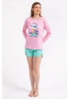 Rolypoly Feeling Tropical Pembe Kadın Uzun Kol Şort Takım