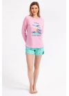 Rolypoly Feeling Tropical Pembe Kadın Uzun Kol Şort Takım