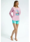 Rolypoly Feeling Tropical Pembe Kadın Uzun Kol Şort Takım