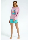 Rolypoly Feeling Tropical Pembe Kadın Uzun Kol Şort Takım