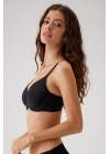 Kadın Siyah 6104 Barcelona Balenli Desteksiz Göğüsü Kavrayan Kalın Askılı Tek Micro Sütyen