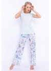 1899 Çiçek Desenli Nil Dantel Detaylı Kadın Pijama Takımı