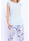 1899 Çiçek Desenli Nil Dantel Detaylı Kadın Pijama Takımı