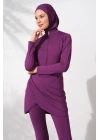 Uzunkollu Fermuarlı Tesettür Mayo Mor 231914