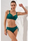 Yeşil Balenli Sırt Bağcıklı Bikini Takımı Kaplı Yandan Ipli Toparlayıcı Ince Askılı Geniş Beden