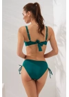 Yeşil Balenli Sırt Bağcıklı Bikini Takımı Kaplı Yandan Ipli Toparlayıcı Ince Askılı Geniş Beden