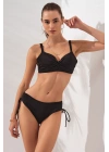Siyah Balenli Ince Askılı Ayarlanabilir Bel Detaylı Bikini Takımı Arkadan Bağlamalı Toparlayıcı