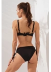 Siyah Balenli Ince Askılı Ayarlanabilir Bel Detaylı Bikini Takımı Arkadan Bağlamalı Toparlayıcı