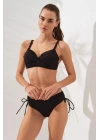 Siyah Balenli Ince Askılı Ayarlanabilir Bel Detaylı Bikini Takımı Arkadan Bağlamalı Toparlayıcı
