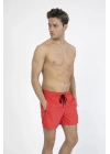 Erkek Kırmızı Düz Renk Iki Yan Cepli Standart Boy Mayo Deniz Şortu