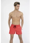 Erkek Kırmızı Düz Renk Iki Yan Cepli Standart Boy Mayo Deniz Şortu