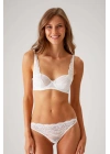 Ekru 4841 Dantelli Kapsız Dantelli Sütyen Ve String Fantezi İç Çamaşır Takımı