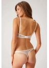Ekru 4841 Dantelli Kapsız Dantelli Sütyen Ve String Fantezi İç Çamaşır Takımı