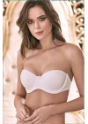 1502 Kadın Balenli Desteksiz Kaplı Straplez Sütyen -Beyaz