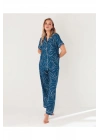 Blu Dream 10104 Dokuma Viscon Önden Düğmeli Kısa Kol Pijama Takımı