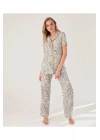 Blu Dream 10104 Dokuma Viscon Önden Düğmeli Kısa Kol Pijama Takımı