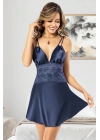 Lacivert Ip Askılı Normal Ve Büyük Beden Saten Gecelik 5428