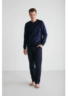 18713 Erkek Lacivert Yuvarlak Yaka Uzun Kollu Pijama Takımı