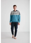 - Erkek Turkuaz Kapşonlu Pijama Takımı