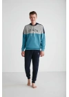 - Erkek Turkuaz Kapşonlu Pijama Takımı