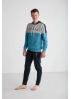 - Erkek Turkuaz Kapşonlu Pijama Takımı