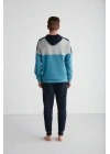 - Erkek Turkuaz Kapşonlu Pijama Takımı