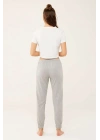 Kadın Pamuklu Lastikli Paça Gri Melanj Pijama Altı