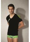 Erkek Siyah - Yeşil Kalipso Derin V Yaka Modal T-Shirt 2575