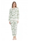 U.s Polo Assn. 17105 Kadın Yumoş Kumaş Yuvarlak Yaka Uzun Kollu Paçası Lastikli Pijama Takımı-Yeşil