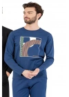 6060 Erkek İndigo Uzun Kollu Yuvarlak Yakalı Pijama Takım