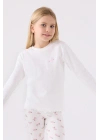 Kız Çocuk Beyaz Uzun Kol Pijama Takım