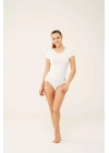 Kadın Beyaz Kısa Kollu Çıtçıtlı Body 66286