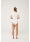 Kadın Beyaz Kısa Kollu Çıtçıtlı Body 66286