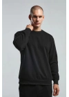 Erkek Bisiklet Yaka Uzun Kol Basıc Sweatshirt Siyah
