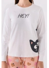 Kadın Beyaz Uzun Kol Pijama Takım