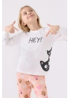 Kız Çocuk Beyaz Uzun Kol Pijama Takım