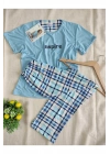 Renkli Milan Kumaş Sıfır Yaka Kadın Pijama Takımı 50107