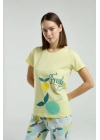 Kadın Sarı Kısa Kol Pijama Takım