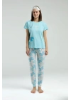 Kadın Mavi Kısa Kol Pijama Takım