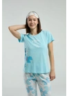 Kadın Mavi Kısa Kol Pijama Takım