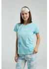 Kadın Mavi Kısa Kol Pijama Takım
