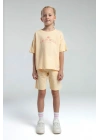 Kız Çocuk Krem İki İplik %100 Pamuklu Bermuda Takım
