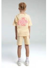 Kız Çocuk Krem İki İplik %100 Pamuklu Bermuda Takım
