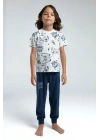 Erkek Çocuk Beyaz Kısa Kol Pijama Takım