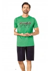 6073 Erkek Kısa Kollu Şortlu Pijama Takım-Yeşil