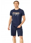 6073 Erkek Kısa Kollu Şortlu Pijama Takım-İndigo