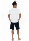 U.s Polo Assn. 18865 Erkek Kısa Kollu Bisiklet Yaka Şortlu Pijama Takımı-Ekru